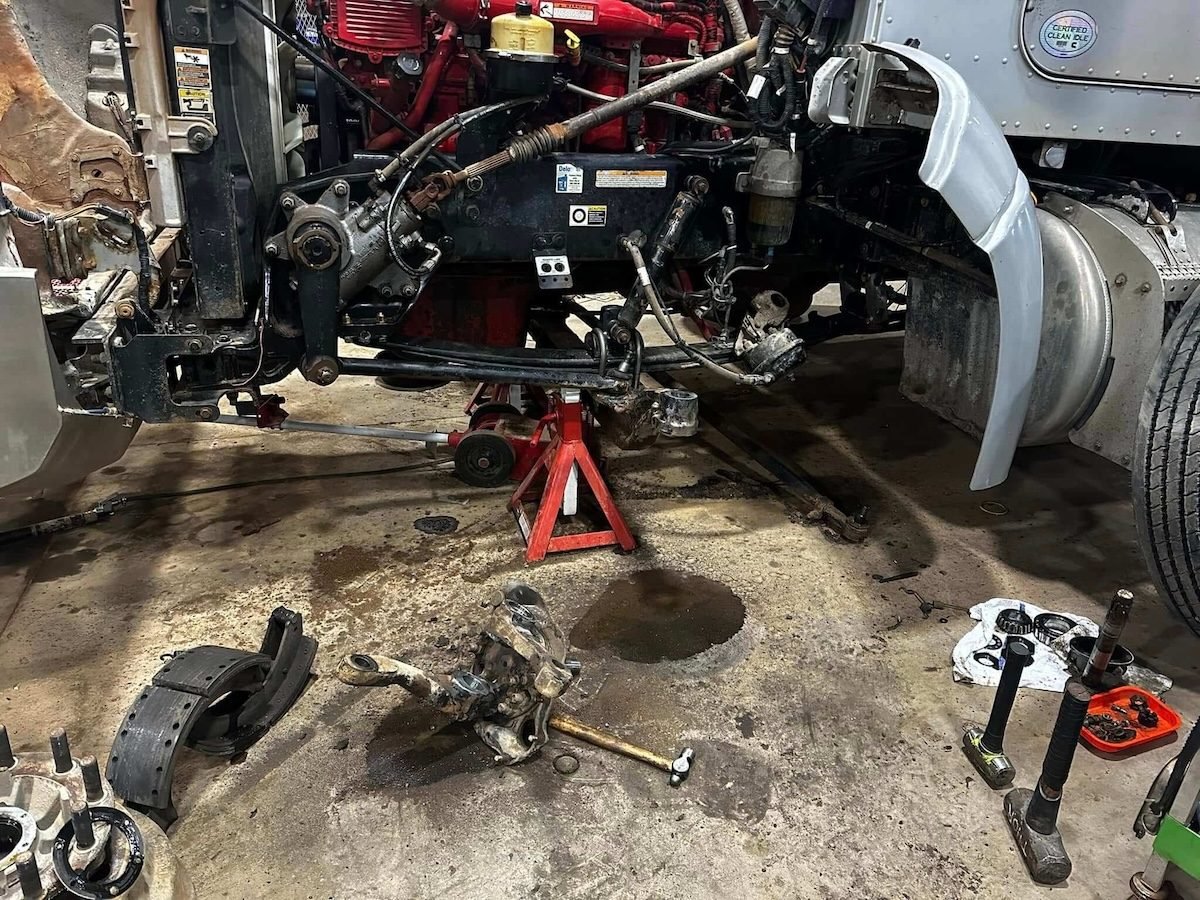 Brake and steering repair in progress